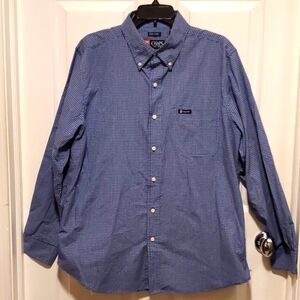 CHAPS Easy Care Plaid Royal Blue Button Down Long Sleeve Shirt - Size Large